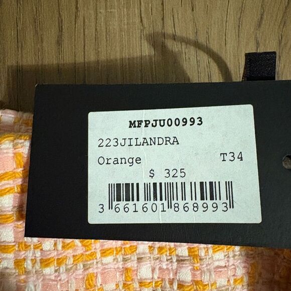 Maje ‘Jilandra’ tweed lined mini skirt in pastel orange w/gold buttons NWT - Picture 13 of 15